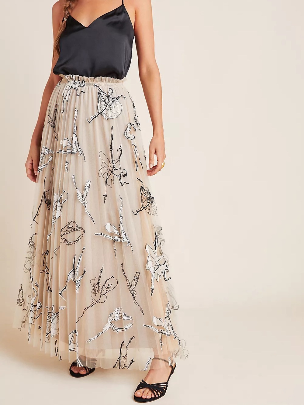 Anthropologie Beige Floral Tulle Maxi Skirt - Picture 2 of 13